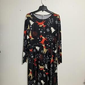 KIRA Women's Black Cozy Holiday Christmas Reindeer Long Sleeve Dress Size XL